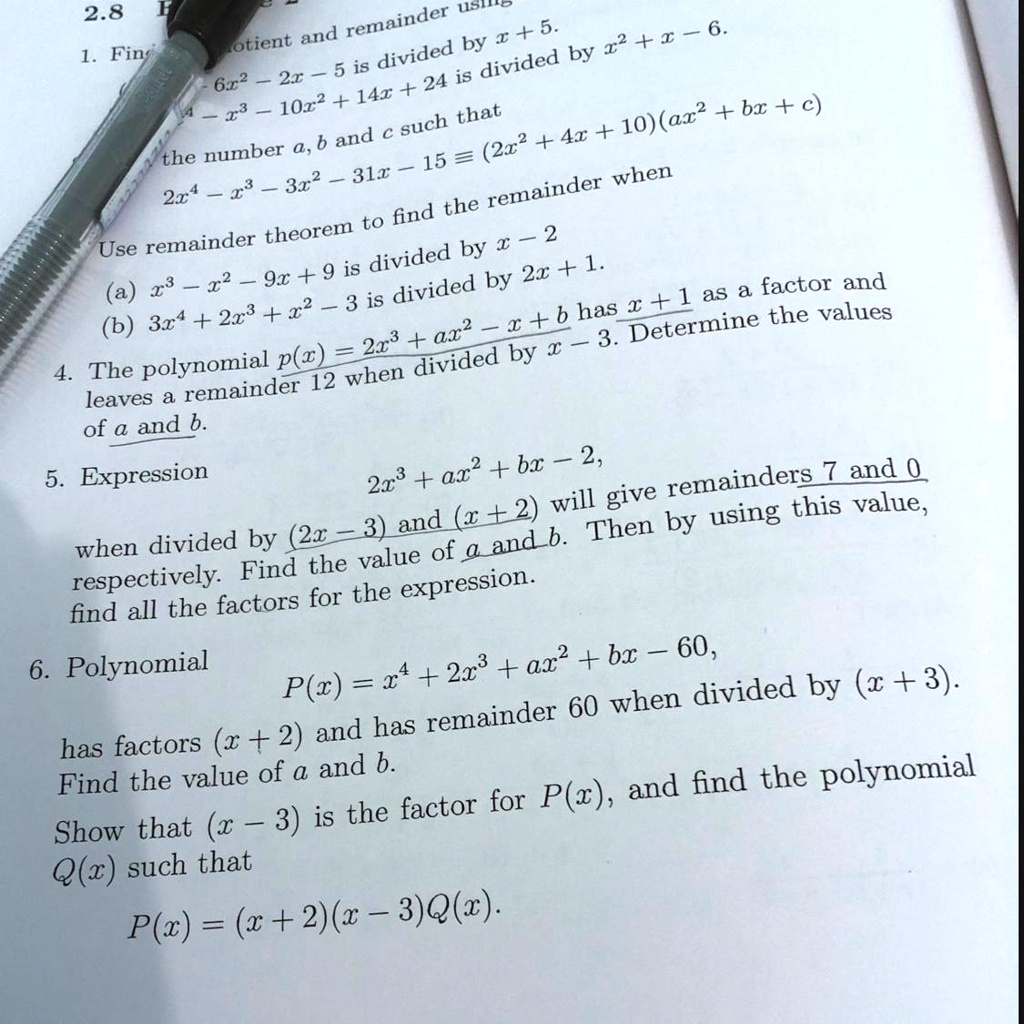 SOLVED: "Question no 6 answer 2.8 remainder u51D and 1 + 5. 22 + I 6 Fins  otient divided by 5 is divided by 612 21 141 + 24 iS 1022 that