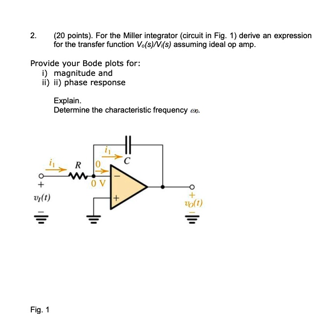 SOLVED: 20 points. For the Miller integrator (circuit in Fig. 1 ...