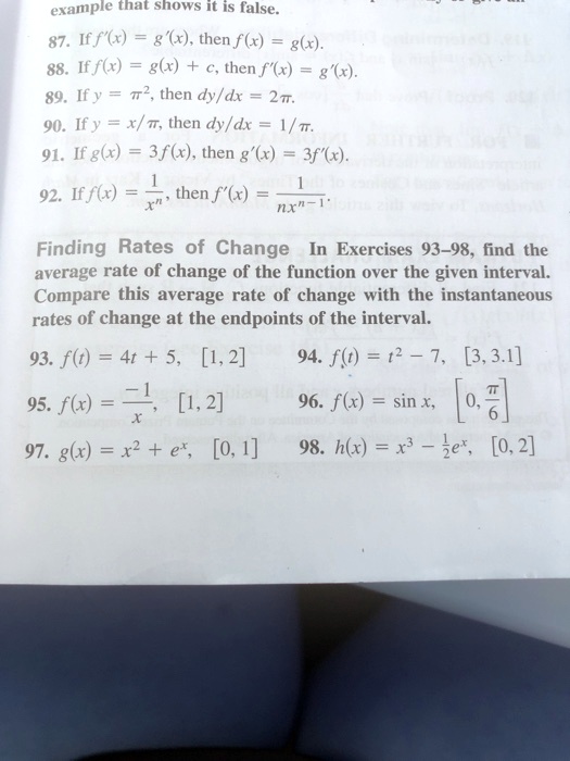 Solved Erample That Shows It Is False 87 If F X X Then F X G X If F X G X C Then F X 8 X If Y 7r Then Dy Dx 2t 90 Ify