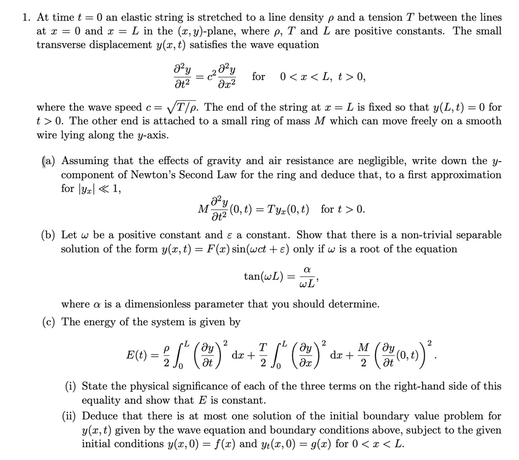 at time t0 an elastic string is stretched to a line density rho and a tension t between the lines at x0 and xl in the xy plane where rho t and l are positive constants the small transverse d 58797