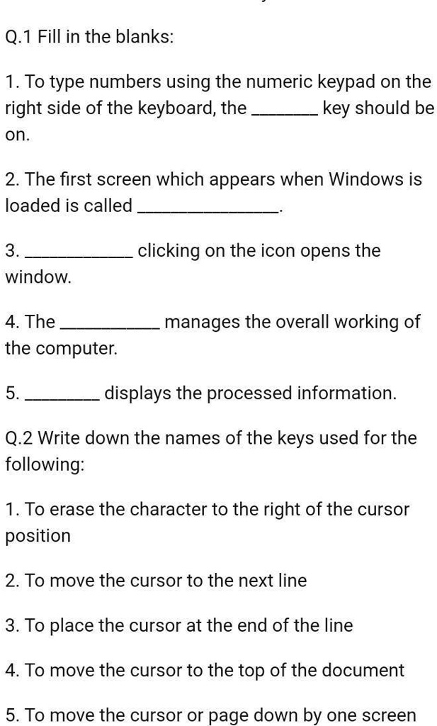 solve the following q1 fill in the blanks 1 to type numbers using the ...