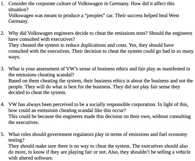 consider the corporate culture of volkswagen in germany how did it ...