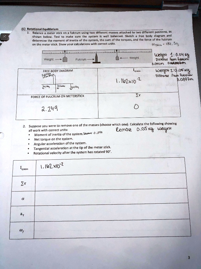 SOLVED(C) Rotational Equillbrium Balance meter stick on fulcrum using