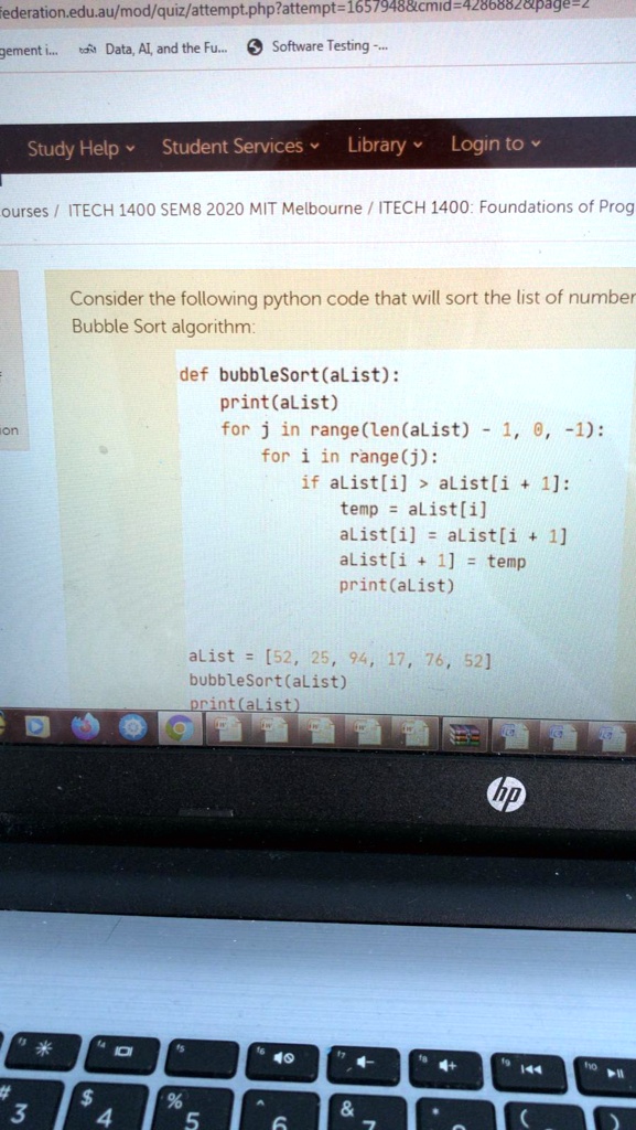 SOLVED: 'Consider the following python code that will sort the list of ...