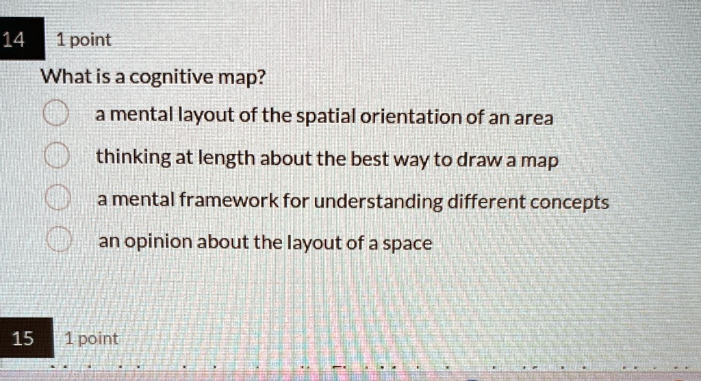 14 1 point what is a cognitive map a mental layout of the spatial ...