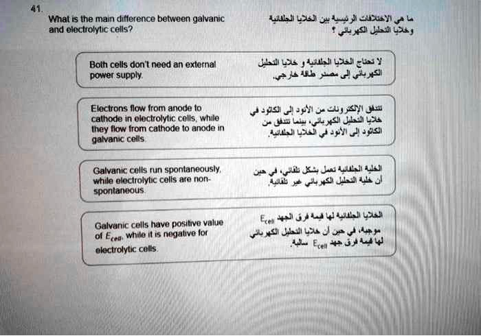 41. What is the main difference between galvanic and electrolytic cells ...