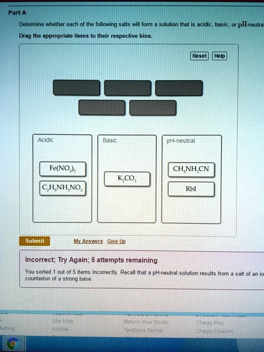 Solved Part A Determine Whether Each Of The Following Salts Form A Solution That Is Acidic 8590