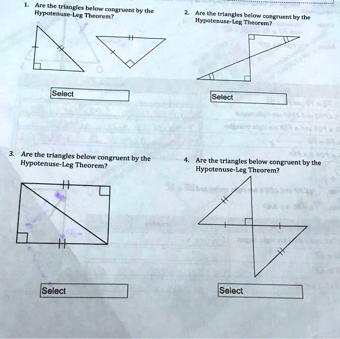 SOLVED Are the triangles below Hypotenuse congruent by the Leb