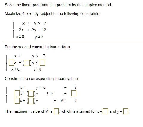 SOLVED: Solve The Linear Programming Problem By The Simplex Method ...