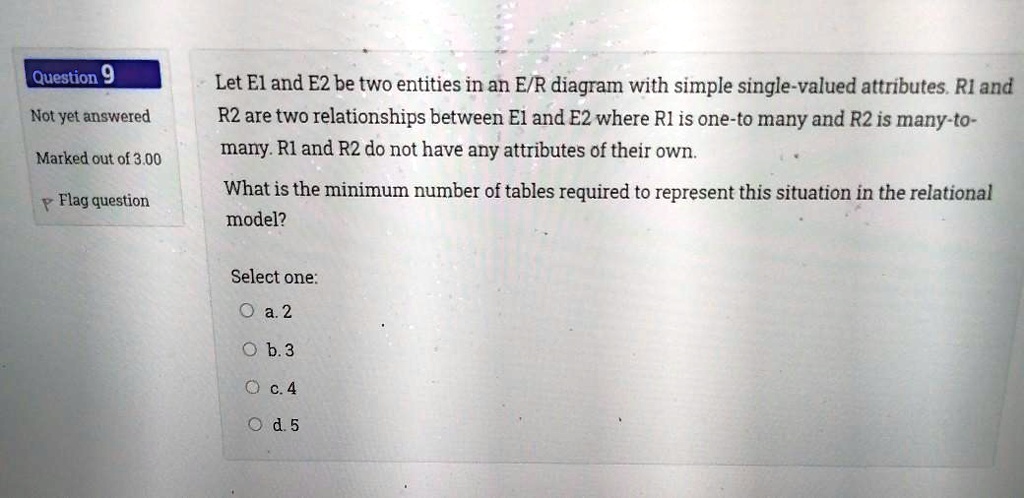 SOLVED Question 9 Let El And E2 Be Two Entities In An E R Diagram With solved-question-9-let-el-and-e2-be-two-entities-in-an-e-r-diagram-with