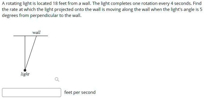 SOLVED: A rotating light is located 18 feet from wall: The light ...