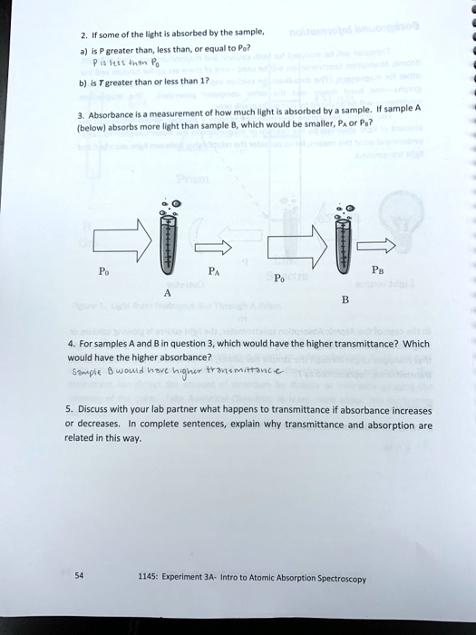 SOLVED the Ilght is absorbodbv the smp e, Breater than; less