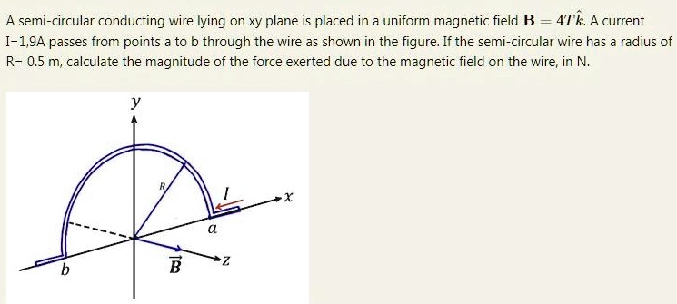 SOLVED: A semi-circular conducting wire lying on xy plane is placed in ...