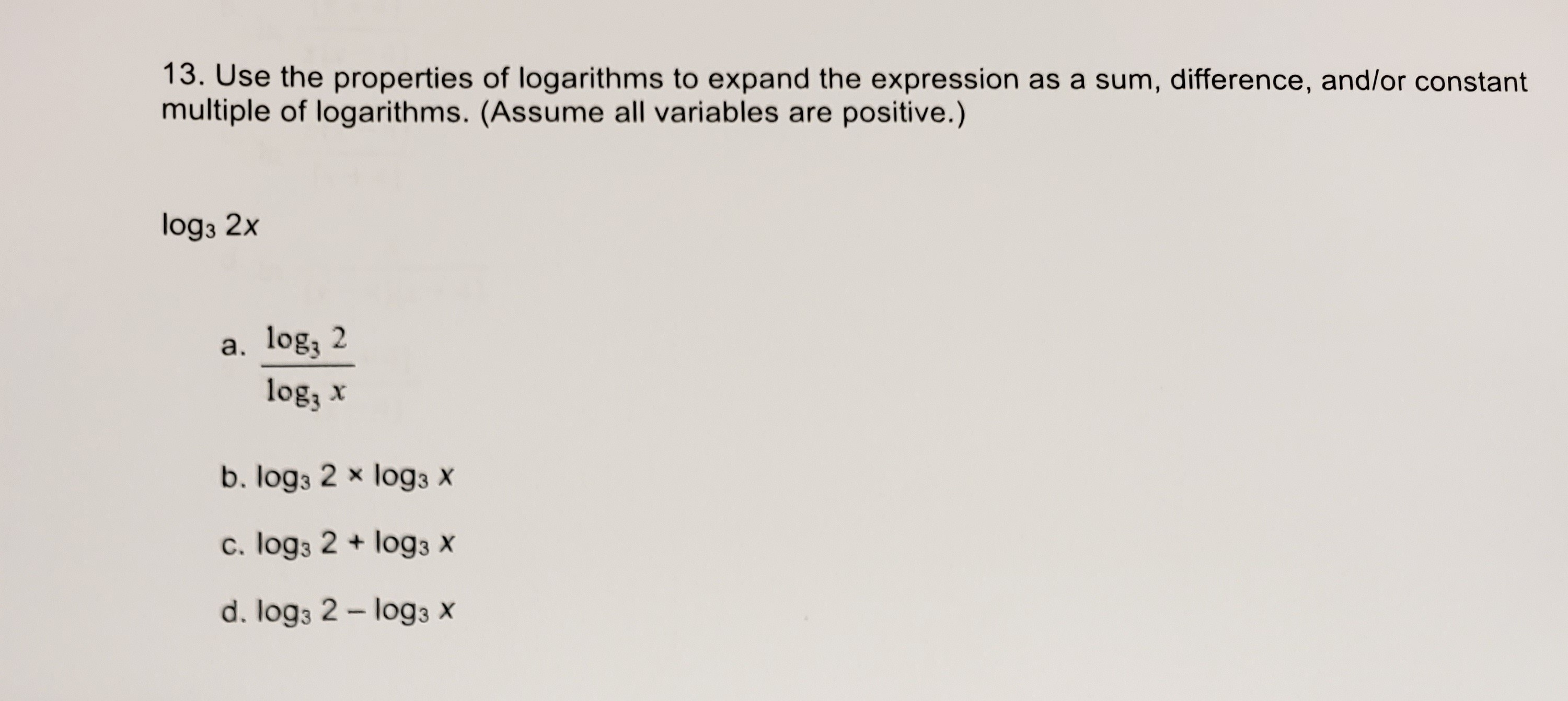 properties of logarithms occc