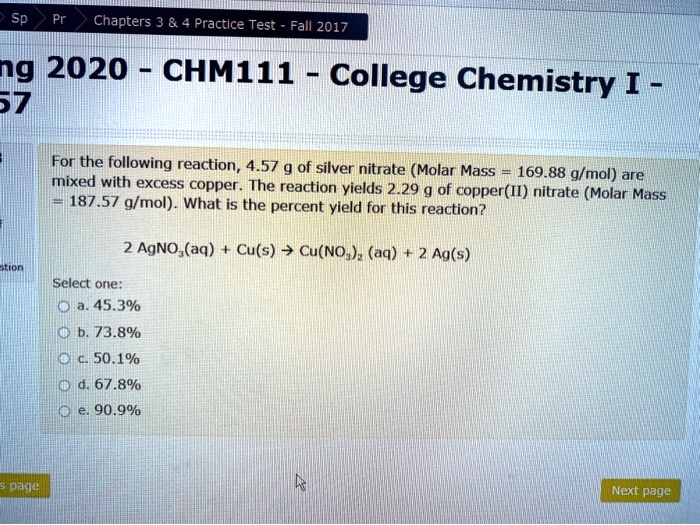 SOLVED Chapters 3 4 Practice Test Fall 2017 Sp 36 2020 CHM111 College