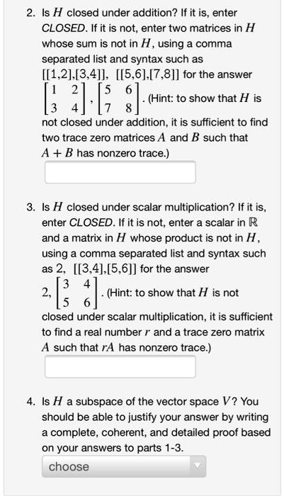 Matrix Closed Under Addition 2 is h closed under addition if it is enter closed if it is not enter ...