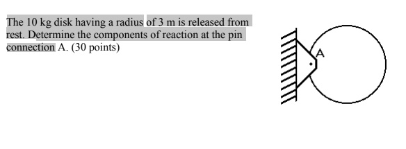 SOLVED: The 10 kg disk having a radius of 3 m is released from rest ...