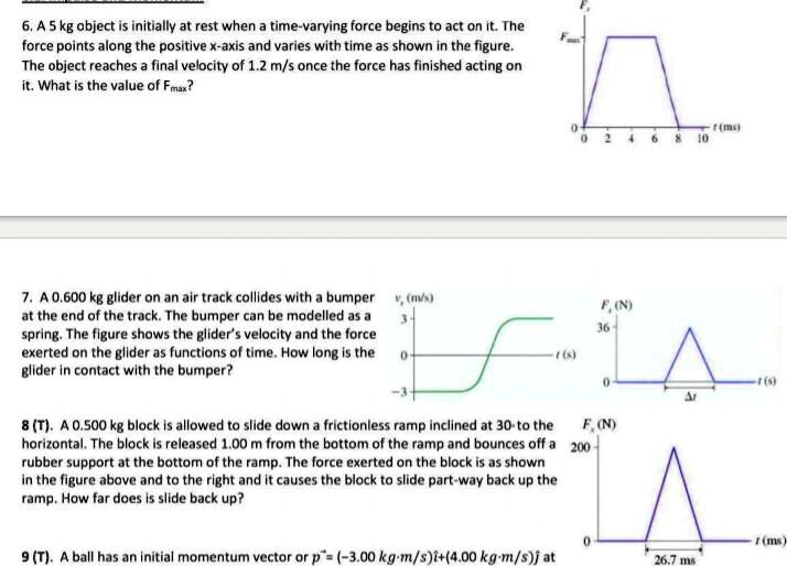 6 a 5 kg object is initially at rest when time varying force...
