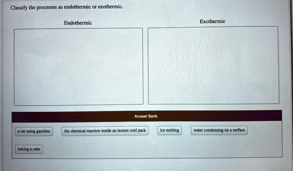 SOLVED Classify the processes as endothermic Or exothermic Endothermic