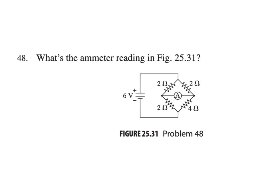 SOLVED 48. What's the ammeter reading in Fig. 25.31? FIGURE 25.31