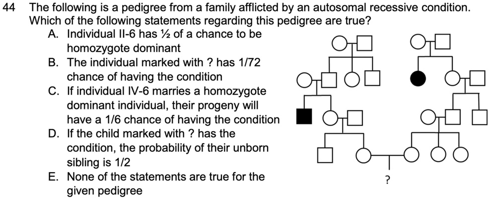 SOLVED: 44 The following is a pedigree from a family afflicted by an