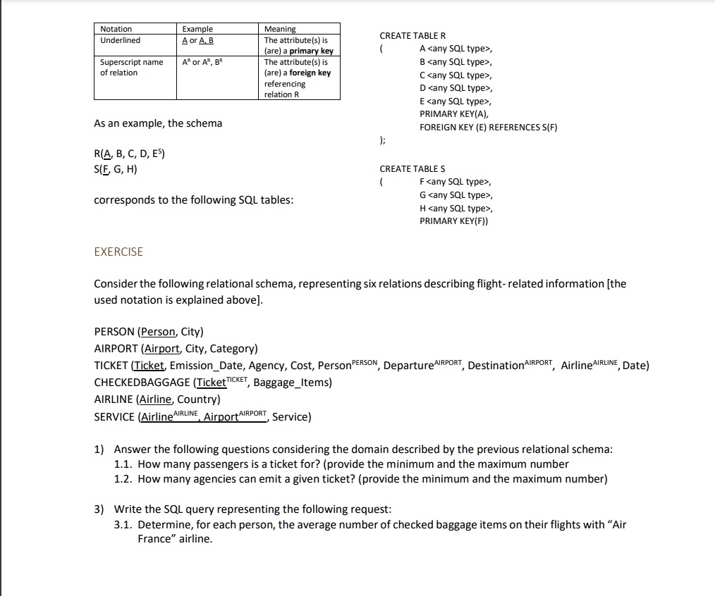 SOLVED: SHORTAND NOTATION FOR RELATIONAL SQL TABLES Notation Underlined ...