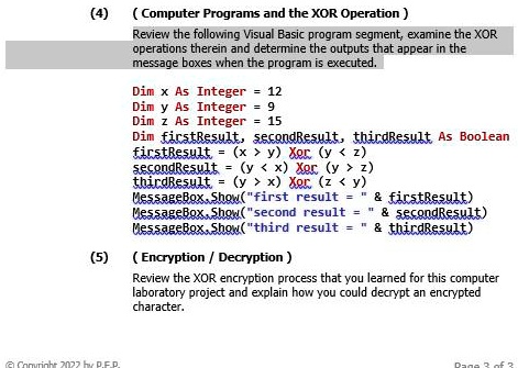 SOLVED: Review the following Visual Basic program segment, examine the ...