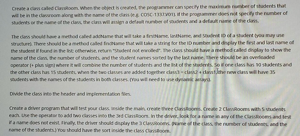 take a picture of the pseudocode thanks create class called classroom ...