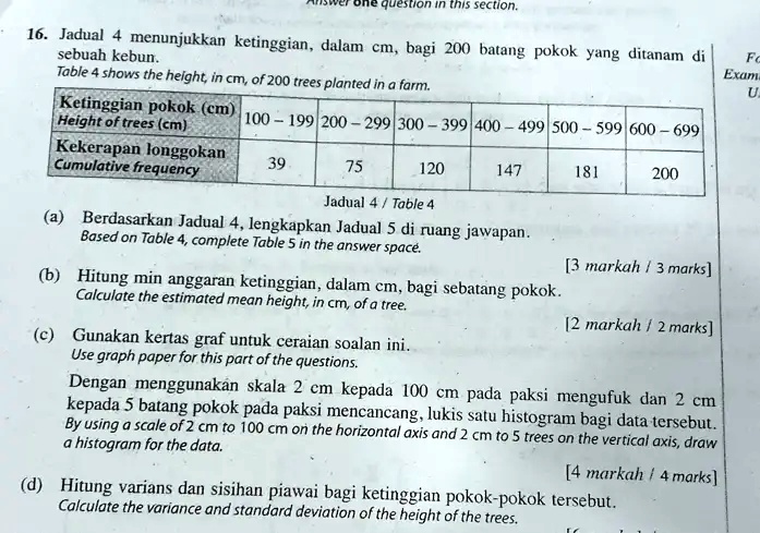 SOLVED question In this section 16. Jadual menunjukkan ketinggian