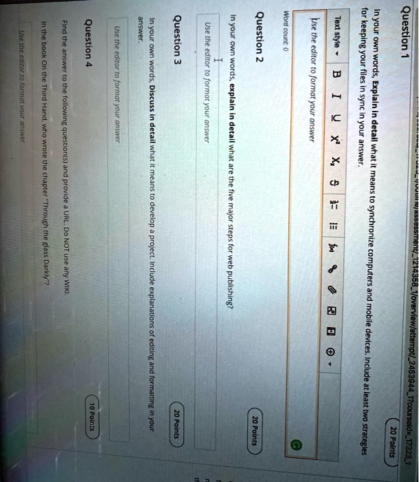 Question 1 20 Points In your own words, Explain in detail what it 