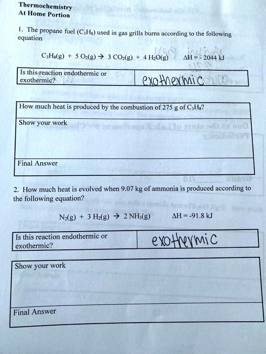 SOLVED Thermochemistry At Home Portion The propane fuel (CHs) used in