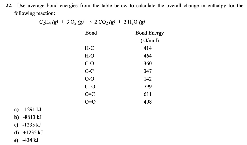 Solved Use Average Bond Energies From The Table Below To Calculate