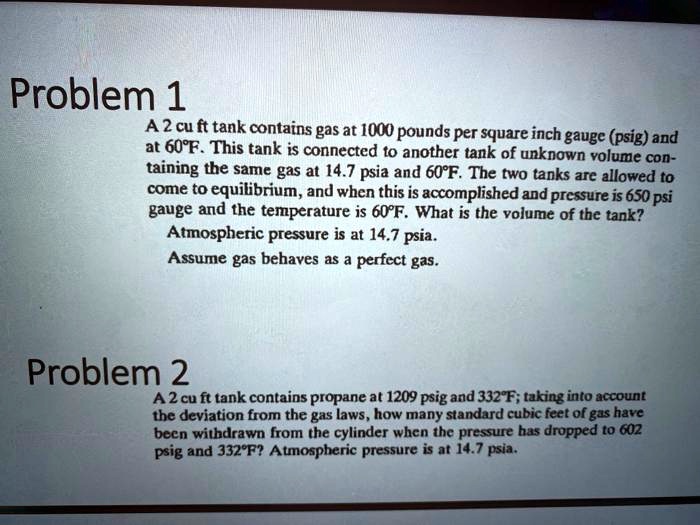 Problem 1 A 100 cu ft tank contains gas at 10 pounds per square inch
