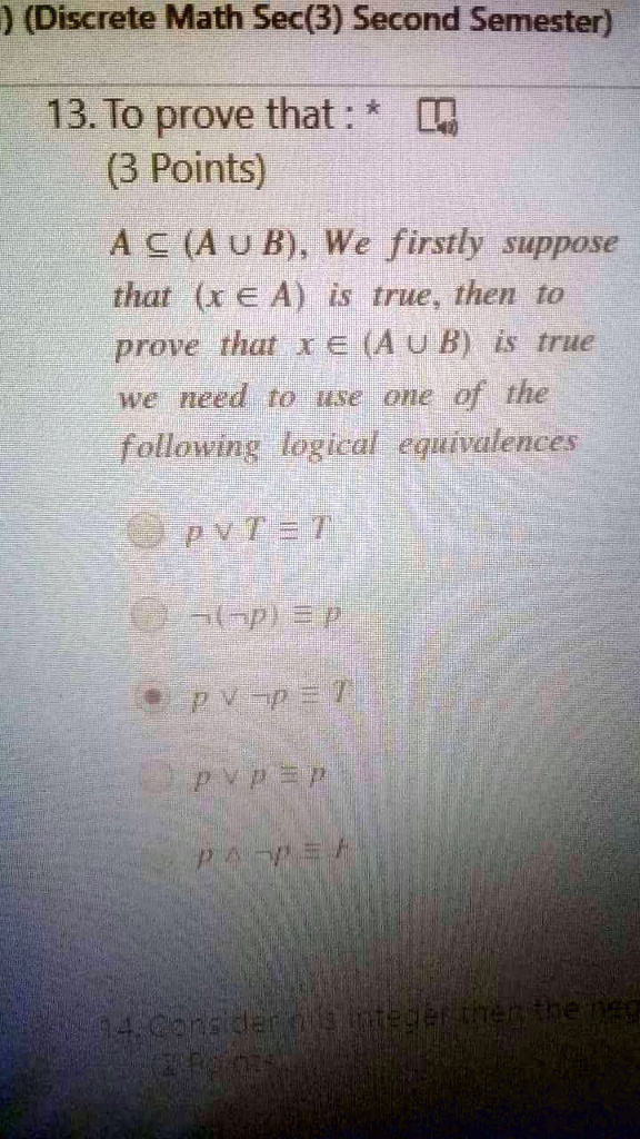 SOLVED:) (Discrete Math Sec(3) Second Semester) 13. To prove that : (3 ...