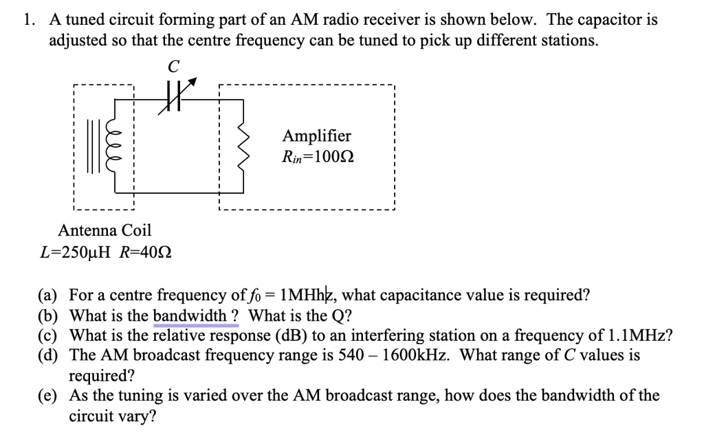 SOLVED A tuned circuit forming part of an AM radio receiver is shown