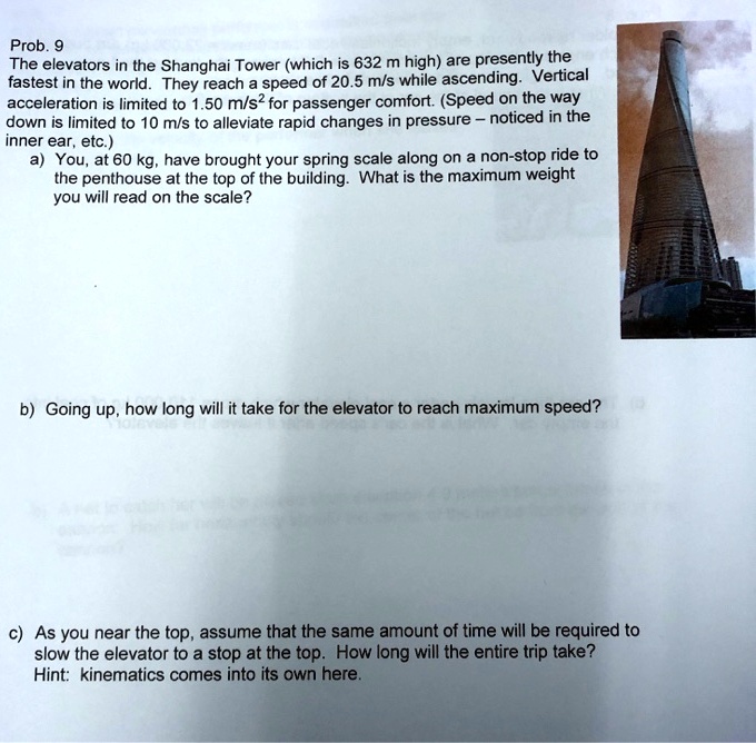 SOLVED Prob The elevators in the Shanghai Tower which is 632 m