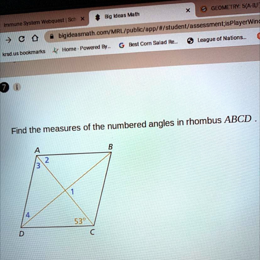 SOLVED: "Find The Measures Of The Numbered Angles In Rhombus ABCD ...