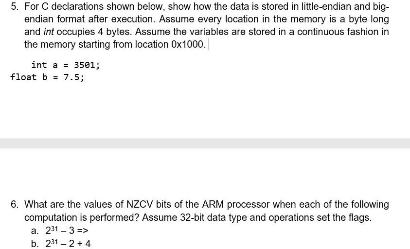 SOLVED: 5. For C declarations shown below, show how the data is stored ...