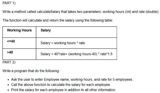 VIDEO solution: PART 1) Write a method called calculateSalary that ...