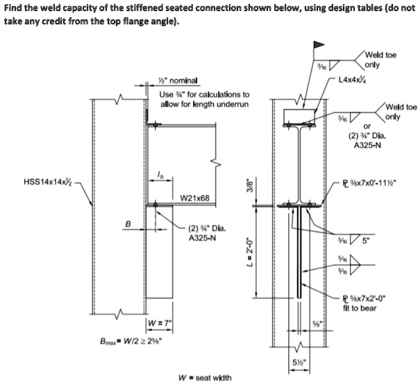 SOLVED: Find the weld capacity of the stiffened seated connection shown ...