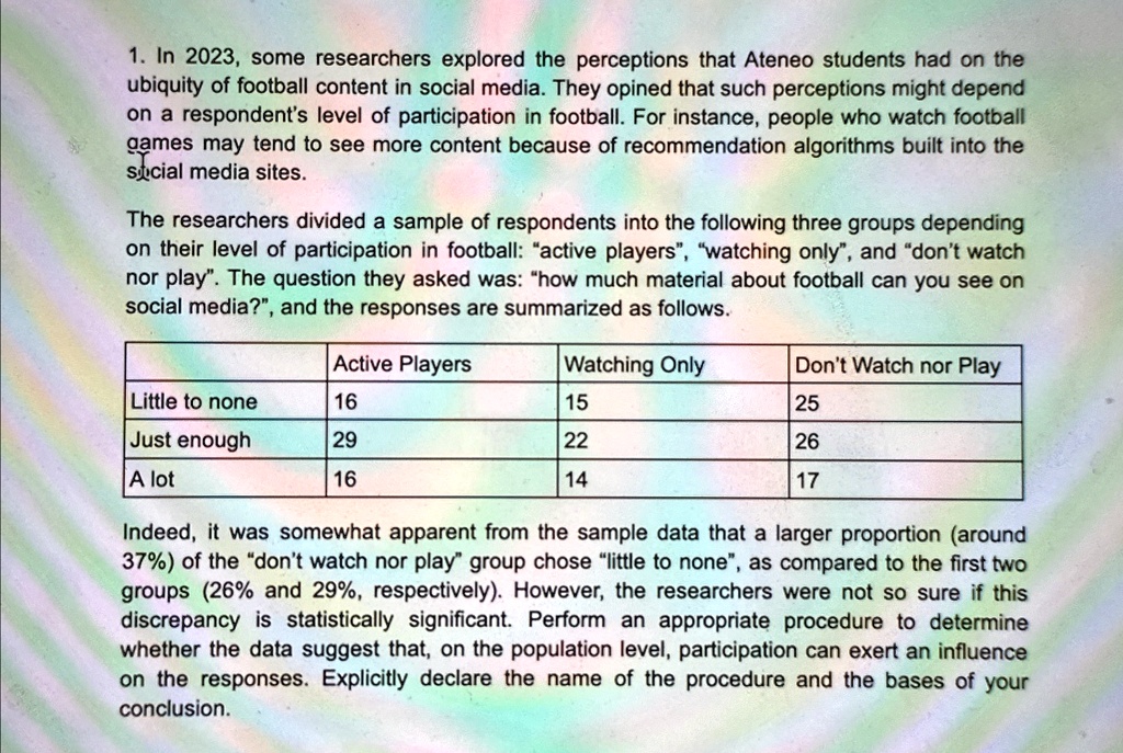 1 in 2023 some researchers explored the perceptions that ateneo students had on the ubiquity of football content in social media they opined that such perceptions might depend on a responden 16161