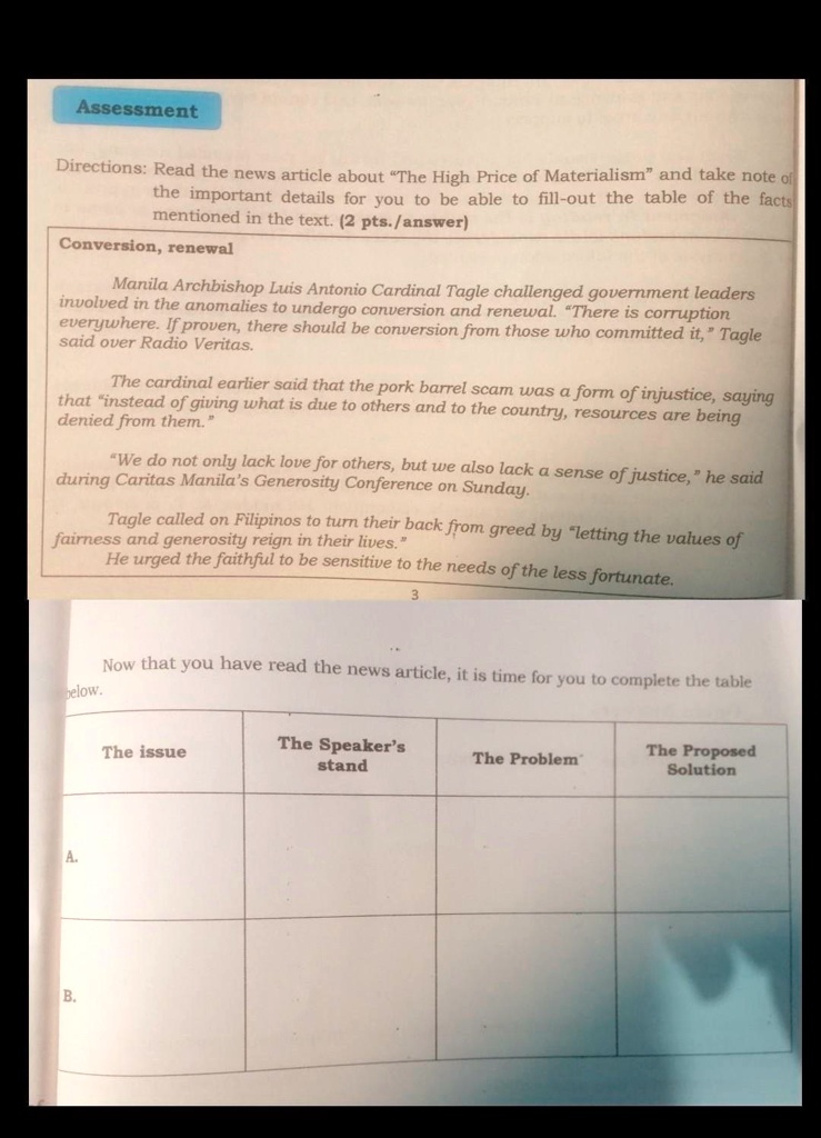 SOLVED Read the news article about "The High Price of Materialism" and