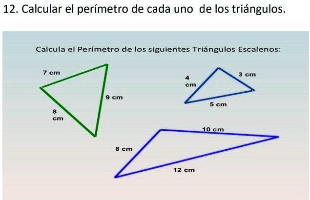 SOLVED: calcula el perímetro de los siguientes triángulos escalenos ...