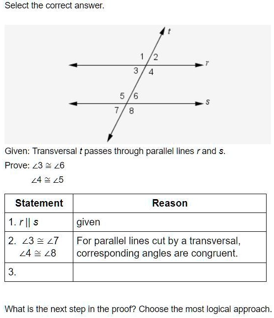 SOLVED: Please Help!! What is the next step in the proof? Choose the ...