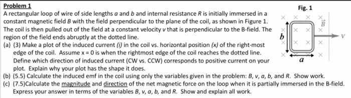 SOLVED: Problem 1 Fig. 1: A rectangular loop of wire with side lengths ...
