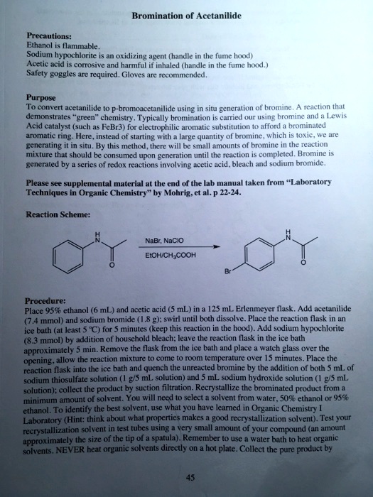 SOLVED Bromination Acetanilide Precautions Ethanol flammable . Sodium