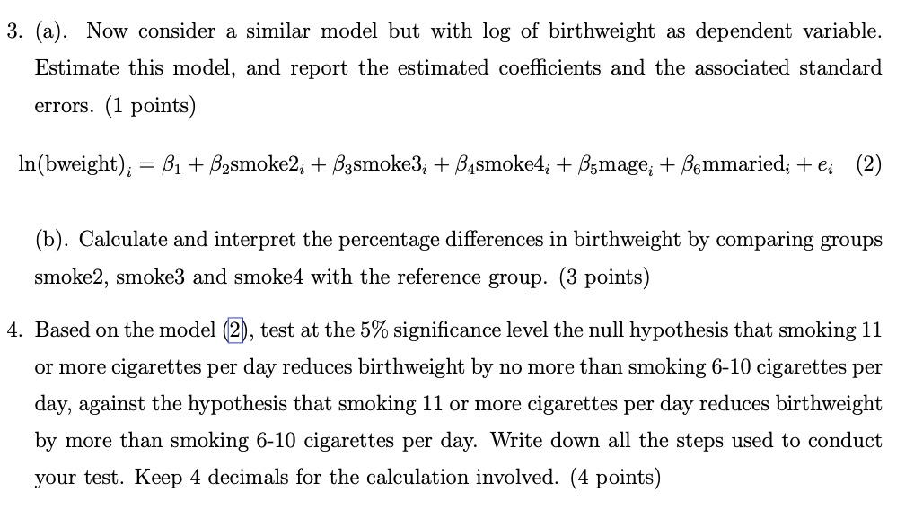 SOLVED (a) Now consider a similar model but with the natural logarithm