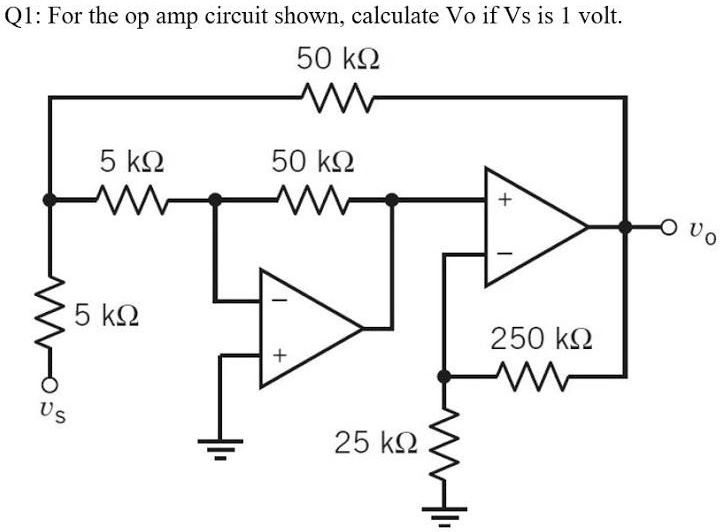SOLVED: For the op amp circuit shown, calculate Vo if Vs is 1 volt. Q1 ...