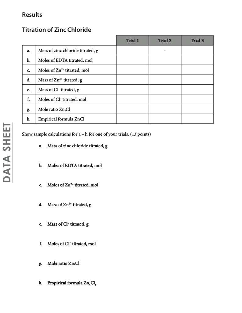 SOLVED Results Titration of Zinc Chloride Trial Trial z Trial 3 Mass