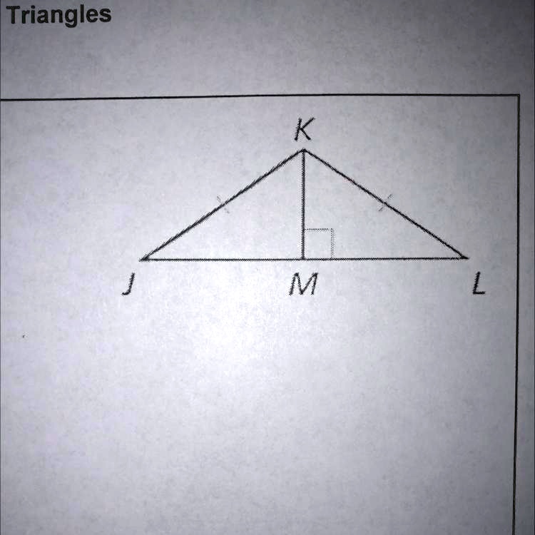 SOLVED: 'Given: JK is congruent to KL and JMK is right. Prove: JM is ...